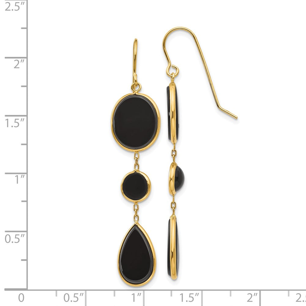 Onyx Geometric Dangle Earrings in 14k Yellow Gold