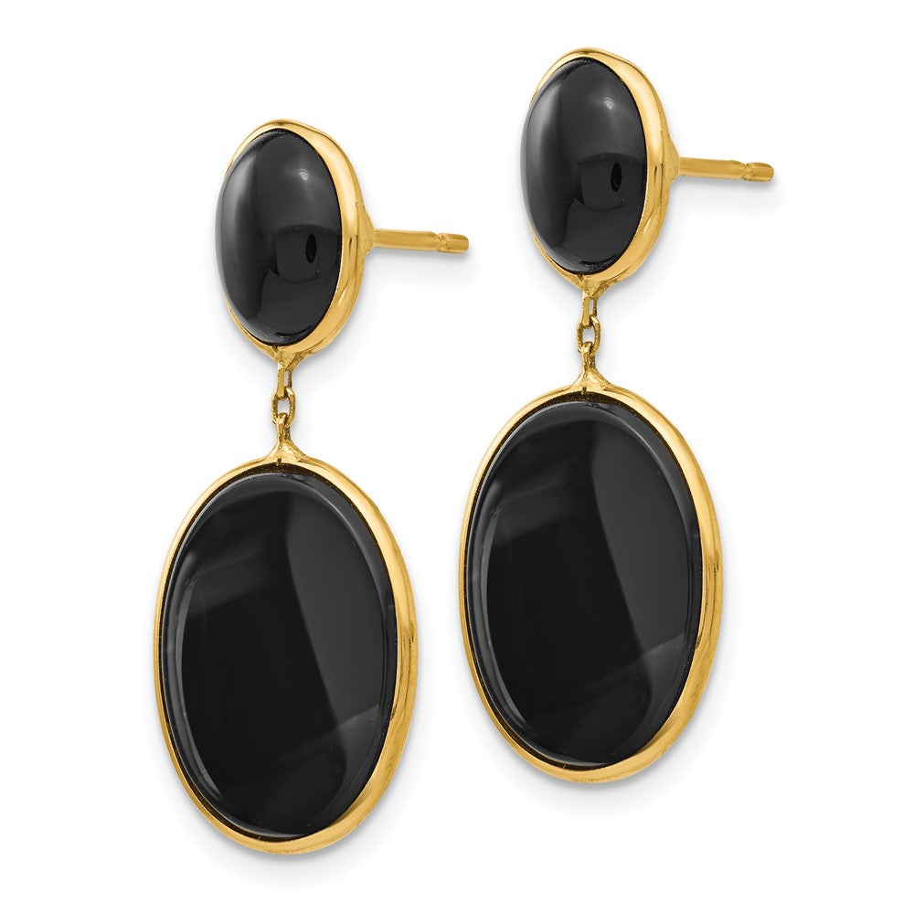 Onyx Oval Dangle Earrings in 14k Yellow Gold