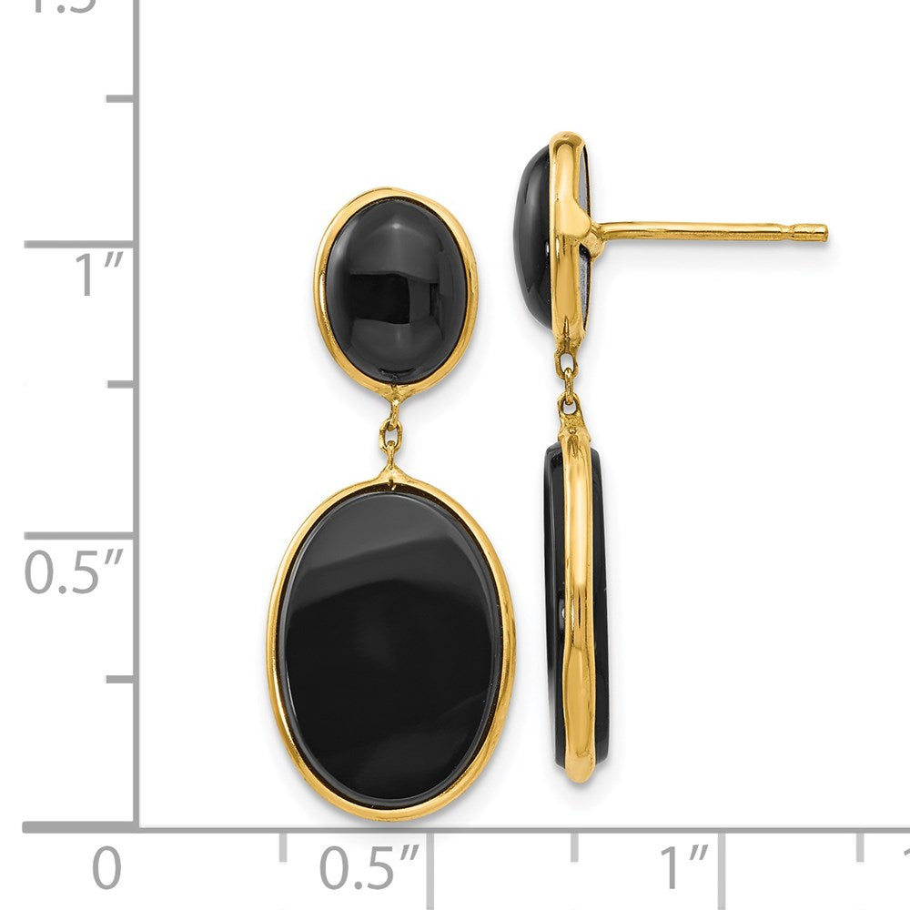 Onyx Oval Dangle Earrings in 14k Yellow Gold