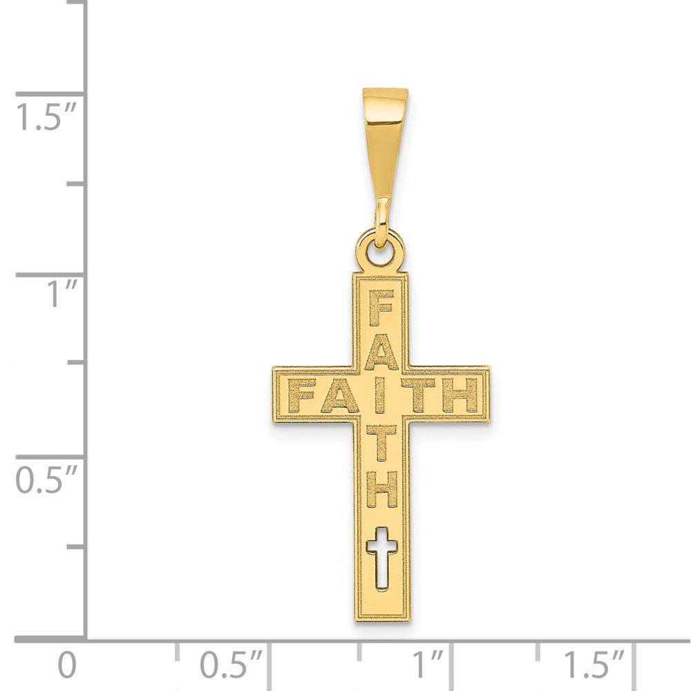 Laser Cut FAITH Cross Charm in 14k Yellow Gold