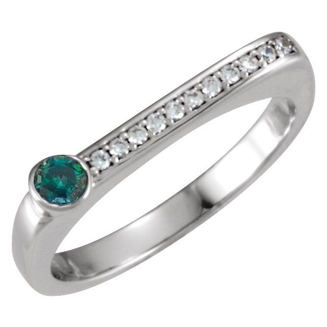 Round Lab-Grown Alexandrite & .08 CTW Natural Diamond Stackable Ring
