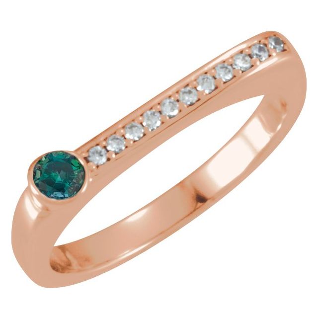Round Lab-Grown Alexandrite & .08 CTW Natural Diamond Stackable Ring