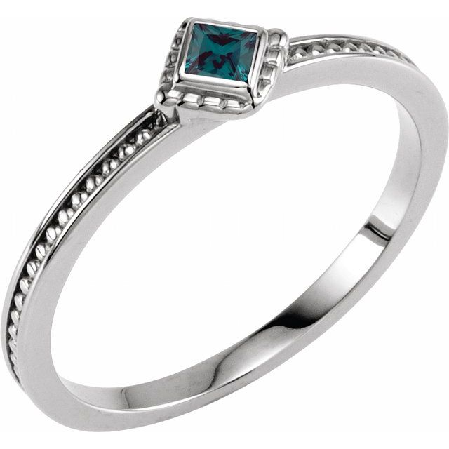 Square Lab-Grown Alexandrite Family Stackable Ring