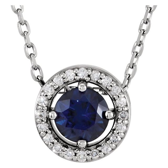 Round Natural Blue Sapphire & .05 CTW Natural Diamond Halo-Style Nec..