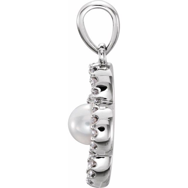 Cultured White Freshwater Pearl & 1/6 CTW Natural Diamond Pendant