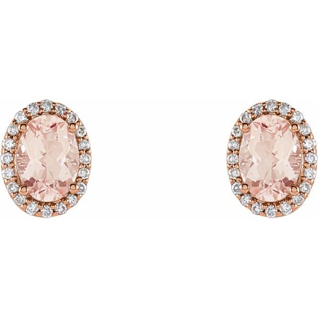 Oval Natural Pink Morganite & 1/5 CTW Natural Diamond Earrings