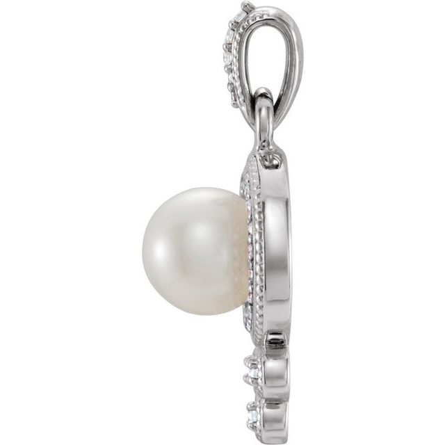 Cultured White Freshwater Pearl & 1/8 CTW Natural Diamond Pendant