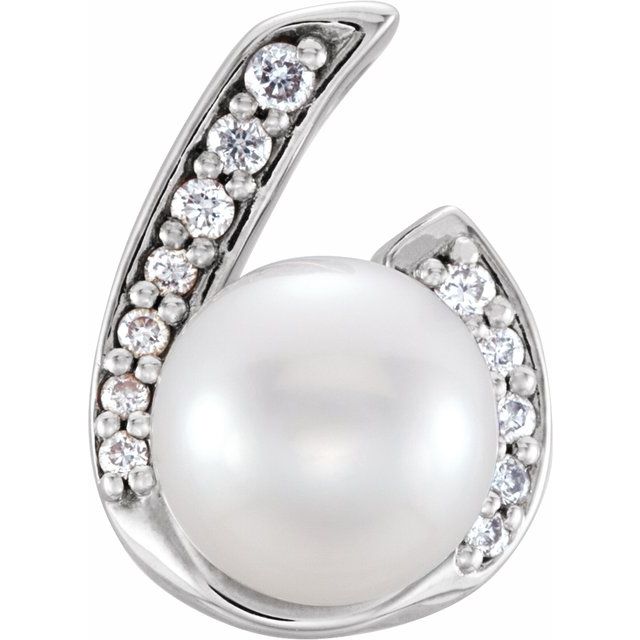 Cultured White Freshwater Pearl & .06 CTW Natural Diamond Pendant