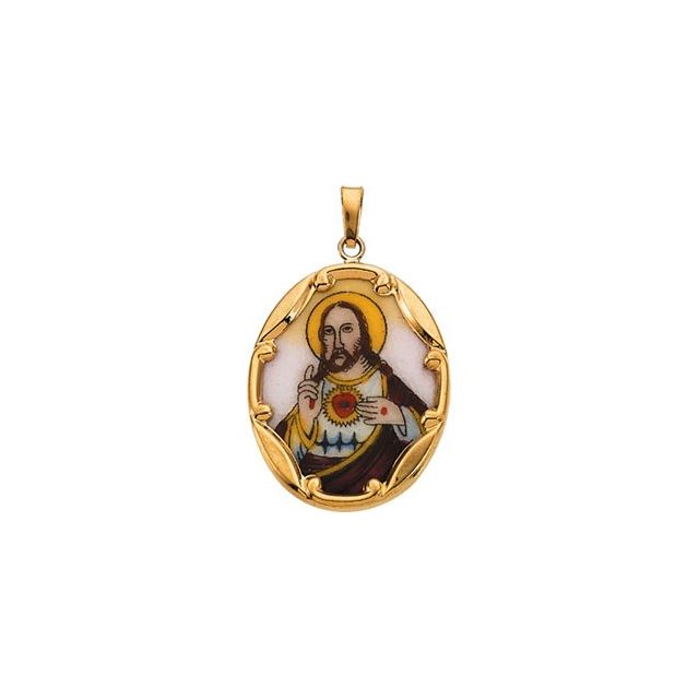 25x19.5mm Sacred Heart of Jesus Hand-Painted Porcelain Pendant