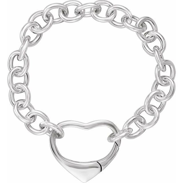 10mm Cable 7 1/2" Bracelet with Heart Clasp
