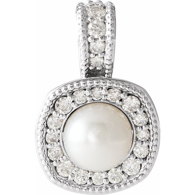 Cultured White Freshwater Pearl & 1/4 CTW Natural Diamond Pendant