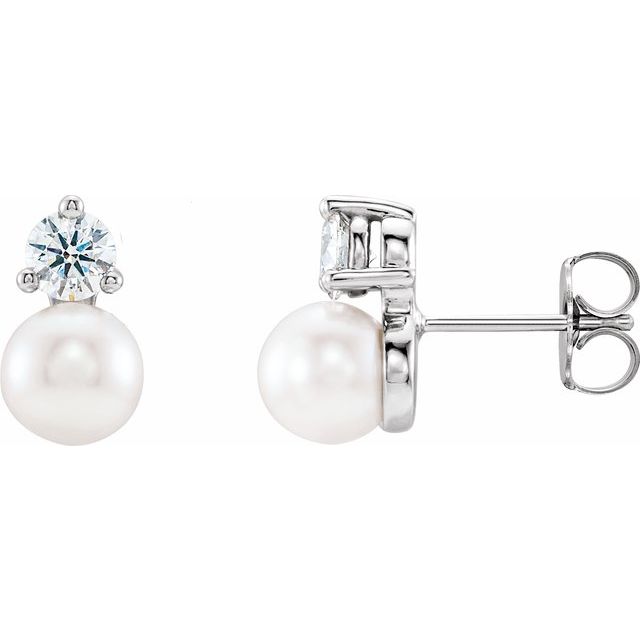 Cultured White Freshwater Pearl & 1/2 CTW Natural Diamond Earrings