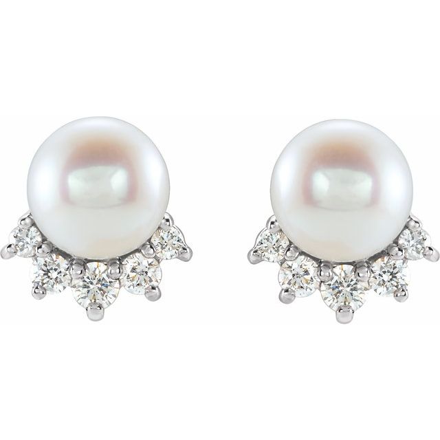 Cultured White Freshwater Cultured Pearl & .08 CTW Natural Diamond Earrings