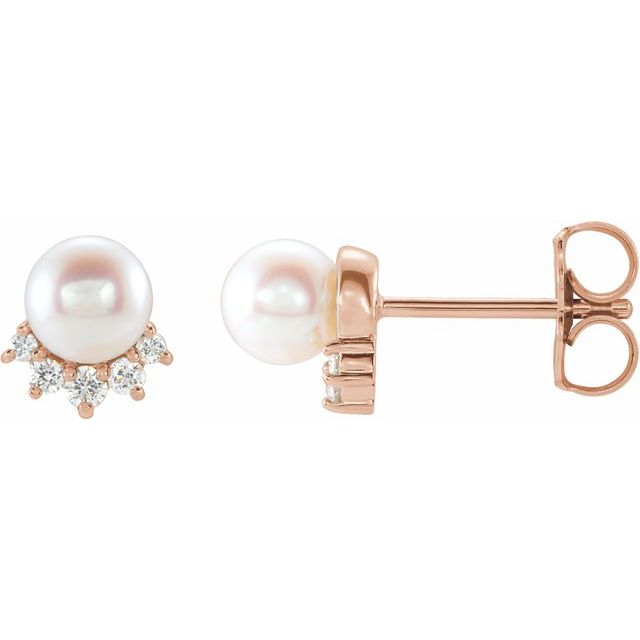 Cultured White Freshwater Cultured Pearl & .08 CTW Natural Diamond Earrings