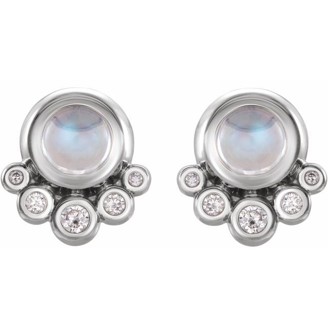 Round Natural Rainbow Moonstone & 1/8 CTW Natural Diamond Earrings