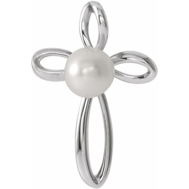 Cultured White Freshwater Pearl Cross Pendant in 14k Yellow, White, ..