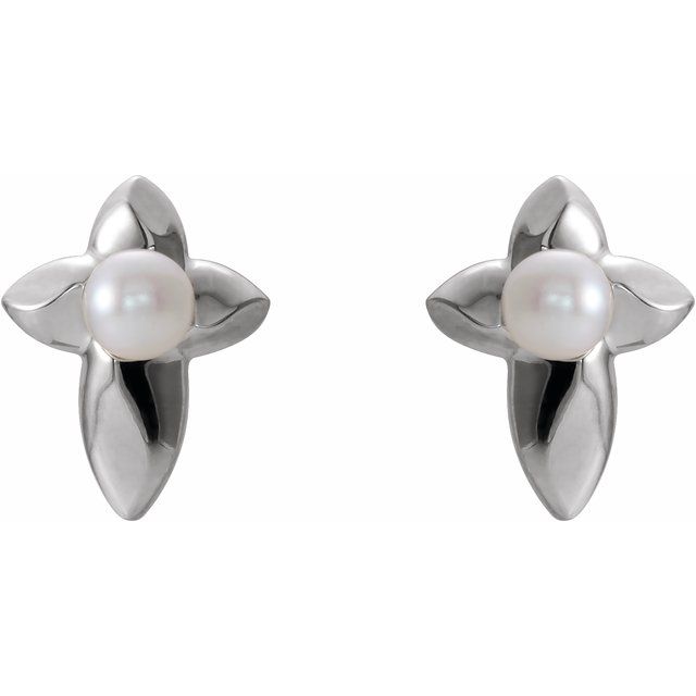 Cultured White Freshwater Pearl Cross Earrings