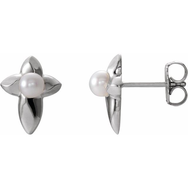 Cultured White Freshwater Pearl Cross Earrings