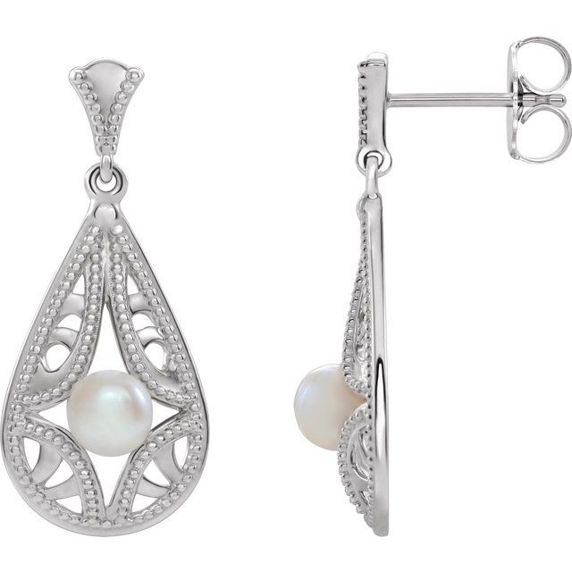 Cultured White Freshwater Pearl Vintage-Inspired Earrings
