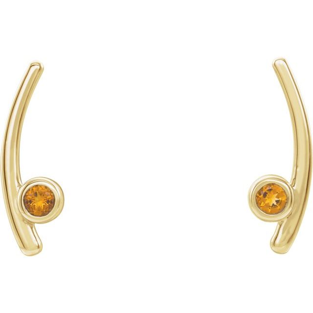 Round Natural Citrine Ear Climbers