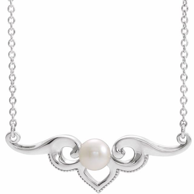 Cultured White Freshwater Pearl Bar Necklace in 14k Yellow, White, o..