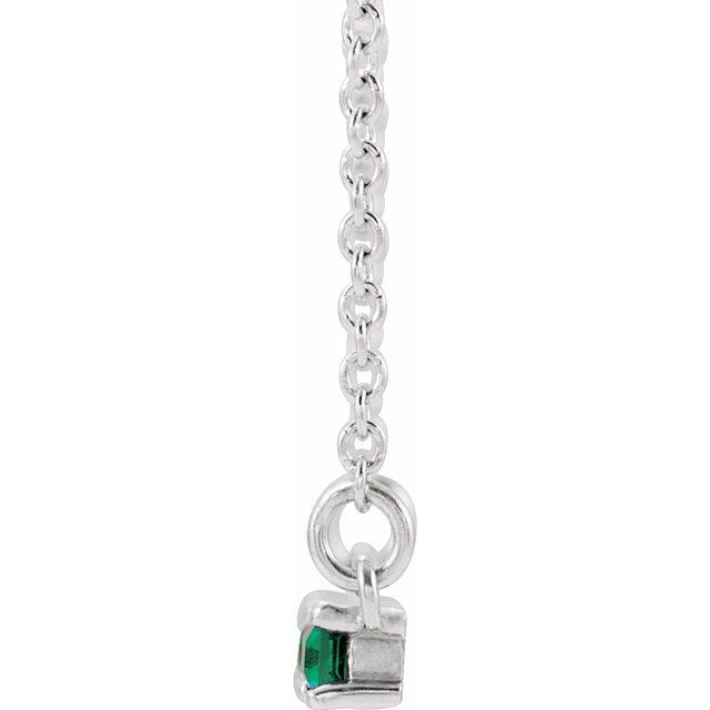 Straight baguette Lab-Grown Emerald & 1/6 CTW Natural Diamond Bar Necklace