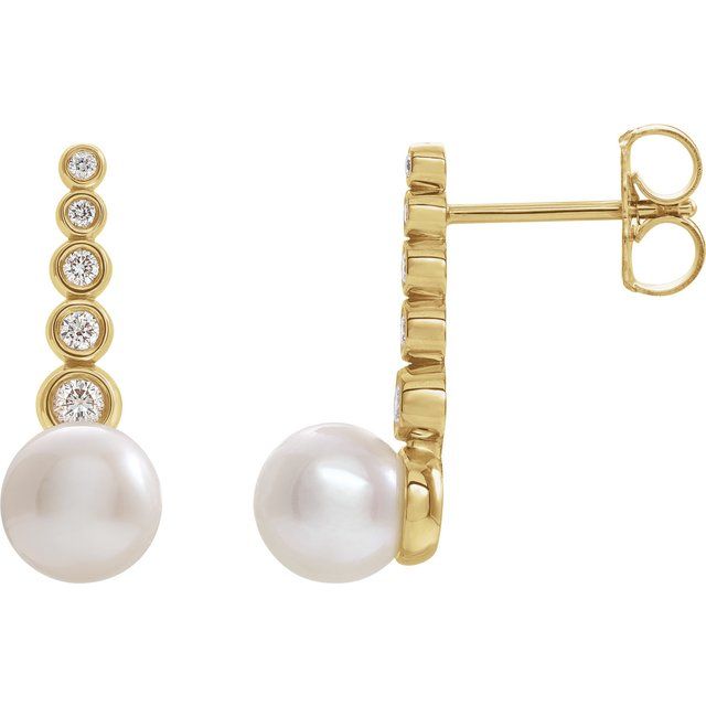 Cultured White Freshwater Pearl & 1/8 CTW Natural Diamond Earrings