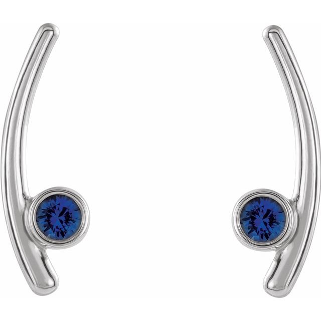 Round Lab-Grown Blue Sapphire Ear Climbers
