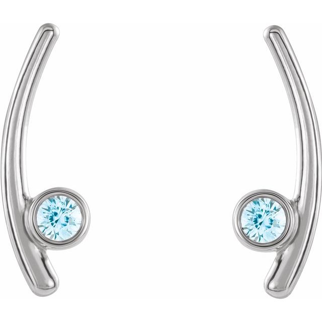 Round Natural Blue Zircon Ear Climbers