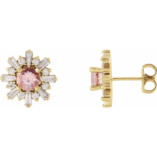 Round Natural Pink Morganite & 3/4 CTW Natural Diamond Earrings