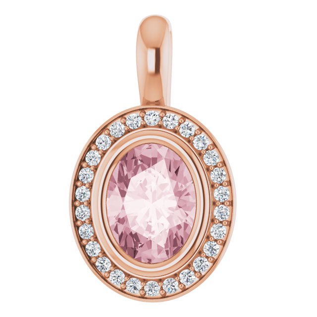 Oval Natural Pink Morganite & 1/8 CTW Natural Diamond Pendant