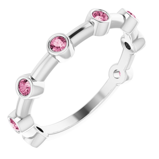 Round Natural Pink Tourmaline Bezel-Set Bar Ring