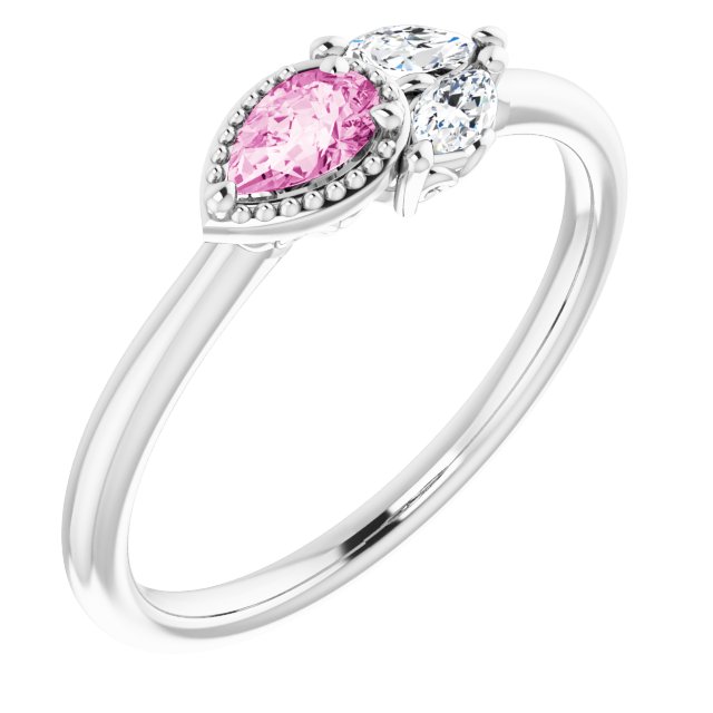 Pear Natural Pink Sapphire & 1/6 CTW Natural Diamond Ring