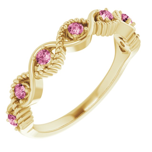Round Natural Pink Tourmaline Stackable Ring