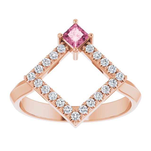 Square Natural Pink Tourmaline & 1/5 CTW Natural Diamond Geometric Ring