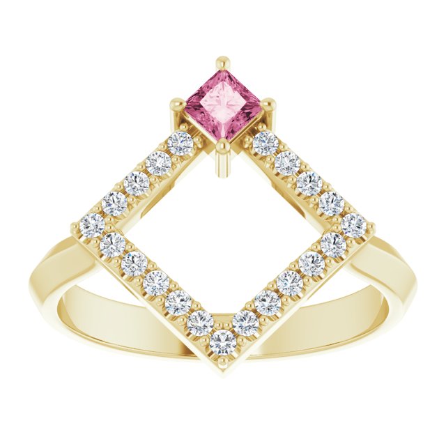 Square Natural Pink Tourmaline & 1/5 CTW Natural Diamond Geometric Ring