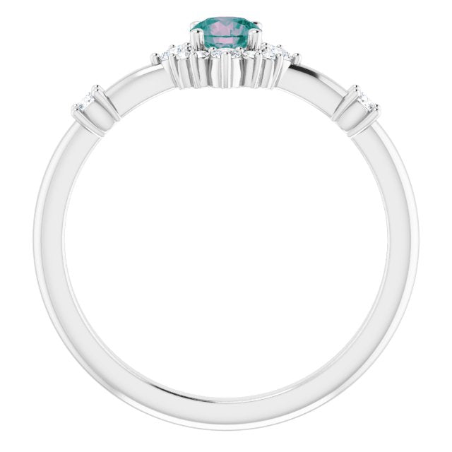 Round Lab-Grown Alexandrite & 1/6 CTW Natural Diamond Halo-Style Ring