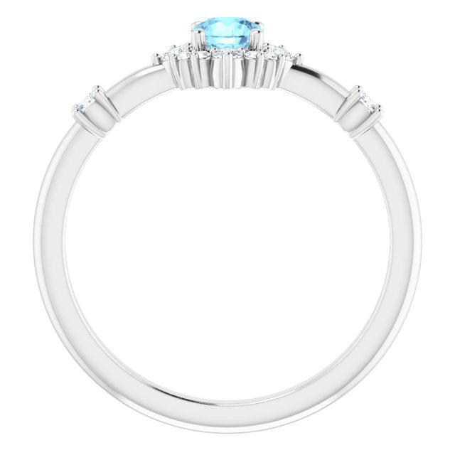 Round Natural Aquamarine & 1/6 CTW Natural Diamond Halo-Style Ring