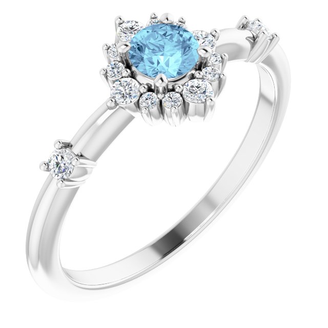 Round Natural Aquamarine & 1/6 CTW Natural Diamond Halo-Style Ring