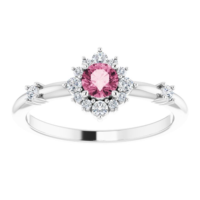 Round Natural Pink Tourmaline & 1/6 CTW Natural Diamond Halo-Style Ring