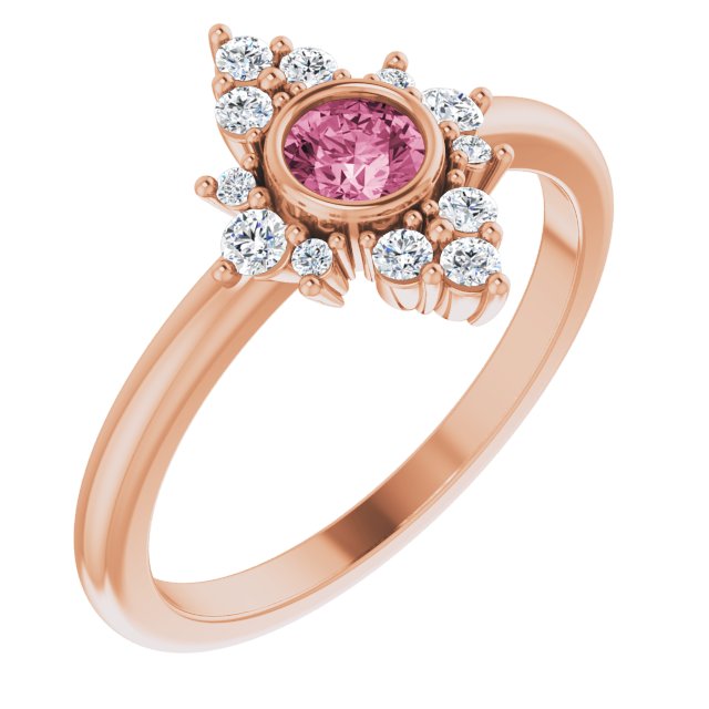 Round Natural Pink Tourmaline & 1/5 CTW Natural Diamond Ring