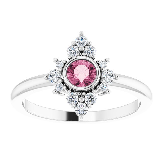 Round Natural Pink Tourmaline & 1/5 CTW Natural Diamond Ring