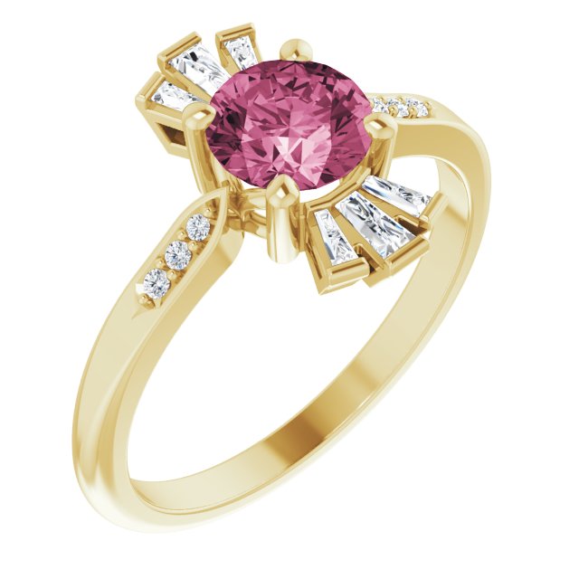 Round Natural Pink Tourmaline & 1/6 CTW Natural Diamond Ring