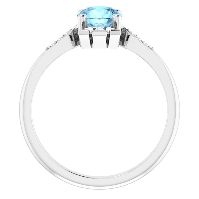 Round Natural Aquamarine & 1/6 CTW Natural Diamond Ring