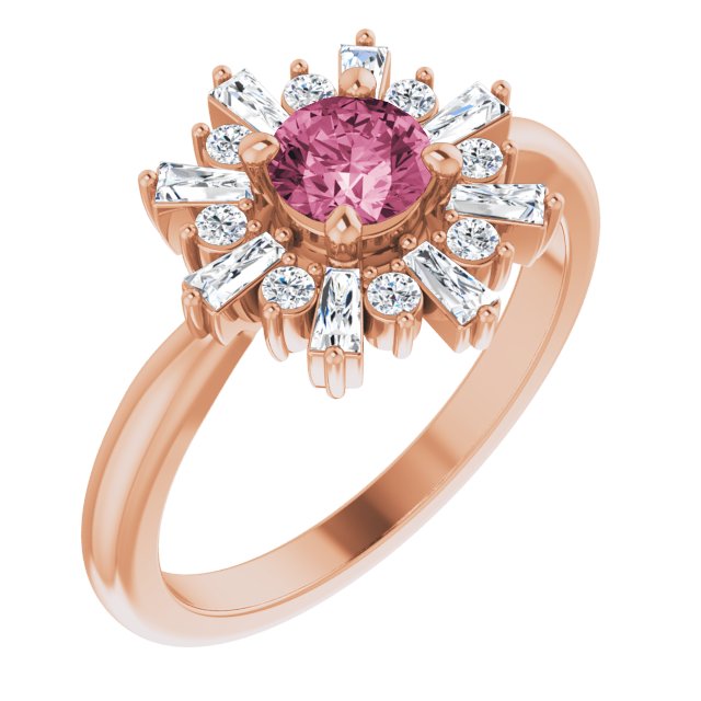 Round Natural Pink Tourmaline & 3/8 CTW Natural Diamond Ring