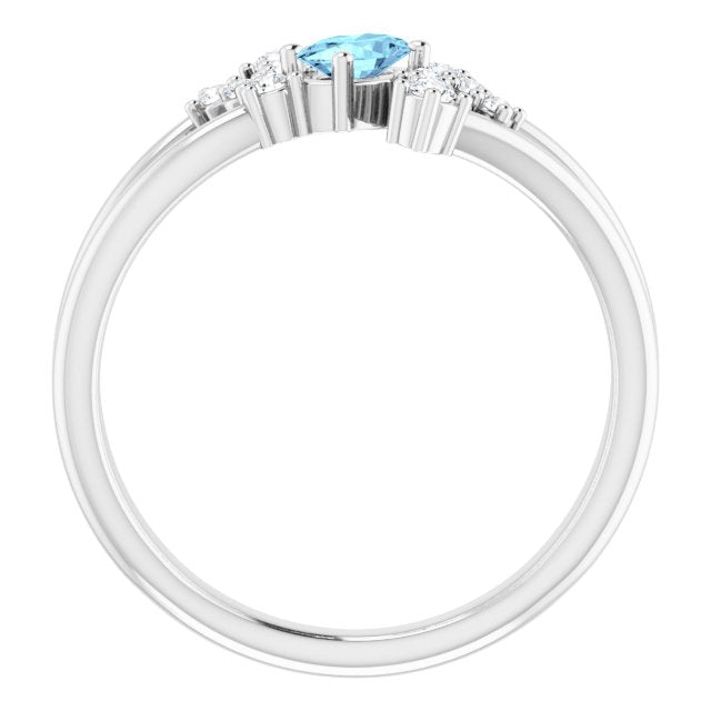 Oval Natural Aquamarine & 1/8 CTW Natural Diamond Bypass Ring