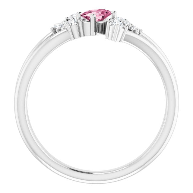 Oval Natural Pink Tourmaline & 1/8 CTW Natural Diamond Bypass Ring