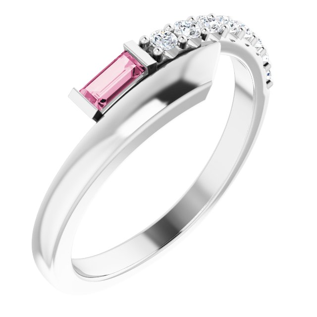 Straight baguette Natural Pink Sapphire & 1/6 CTW Natural Diamond Bypass Ring