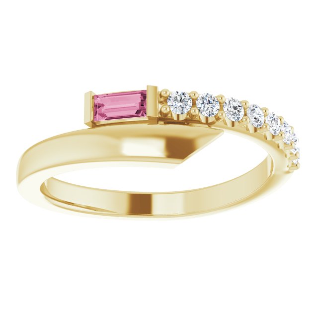 Straight baguette Natural Pink Sapphire & 1/6 CTW Natural Diamond Bypass Ring