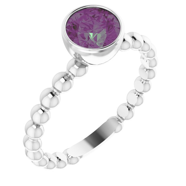 Round Lab-Grown Alexandrite Family Beaded Stackable Ring